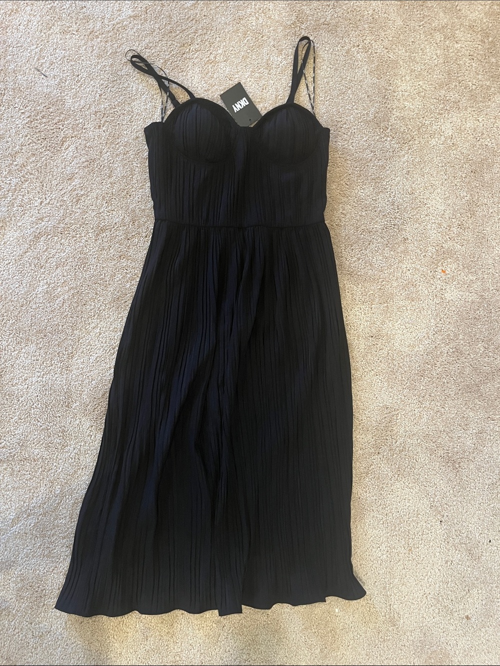 DKNY | Black Pleated Bustier Midi Maxi Dress Sweetheart | Size 4 | NWT